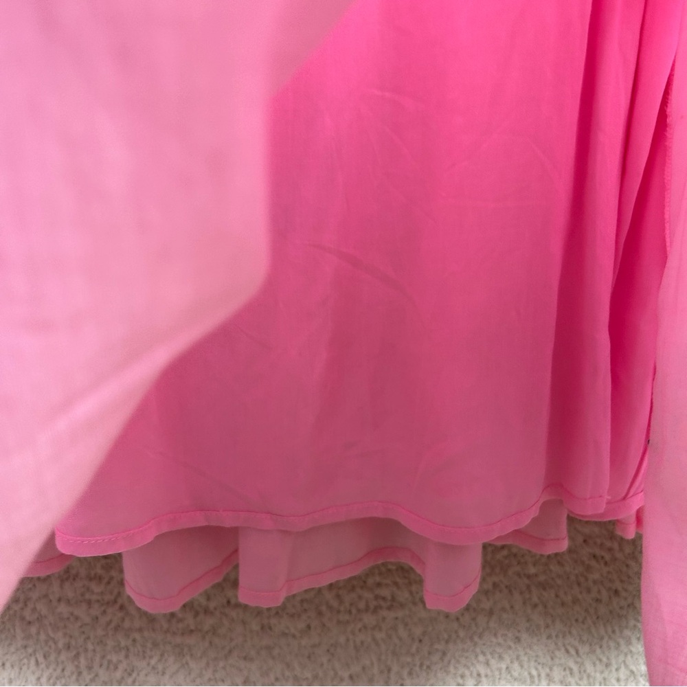 J.Marie Dress Womens M Pink Tiered Embordered Floral Lined Boho Linen Blend Midi - Picture 7 of 13